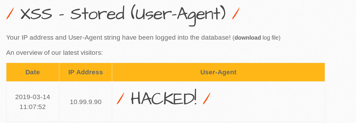 Cross Site Scripting - Stored (User Agent)